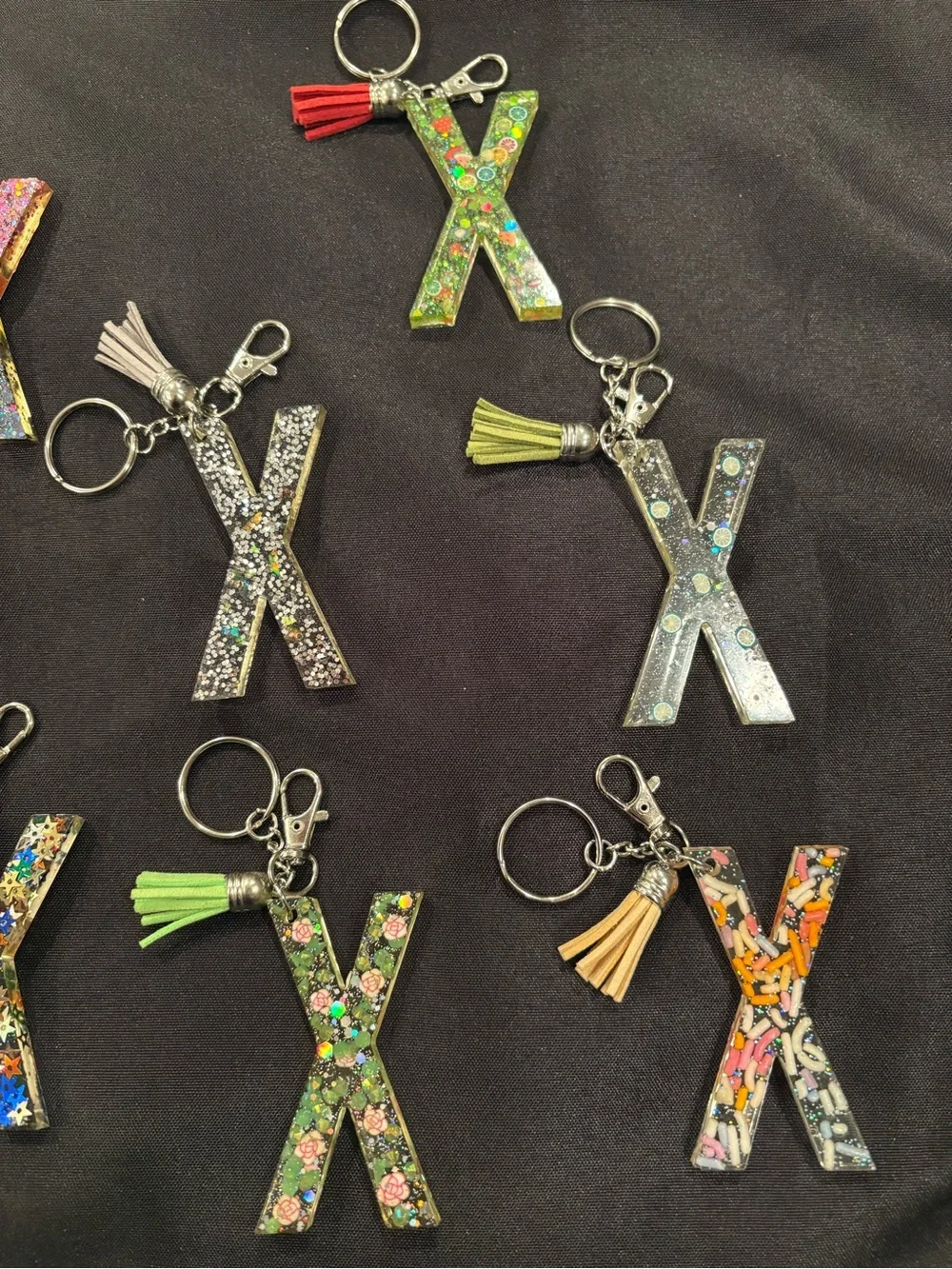Decorative Glitter Resin 'X' Keychains with Tassel